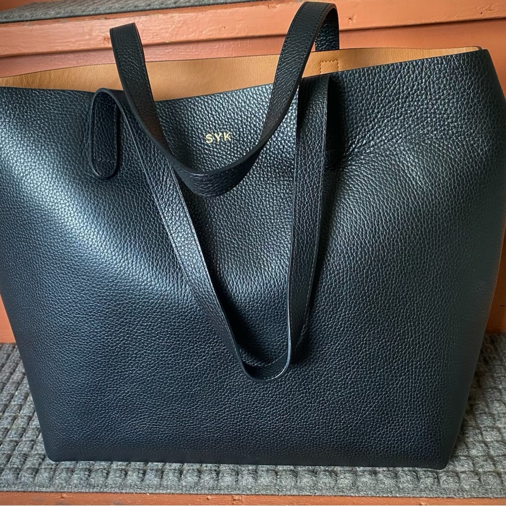 Black and Tan Structured Leather Tote